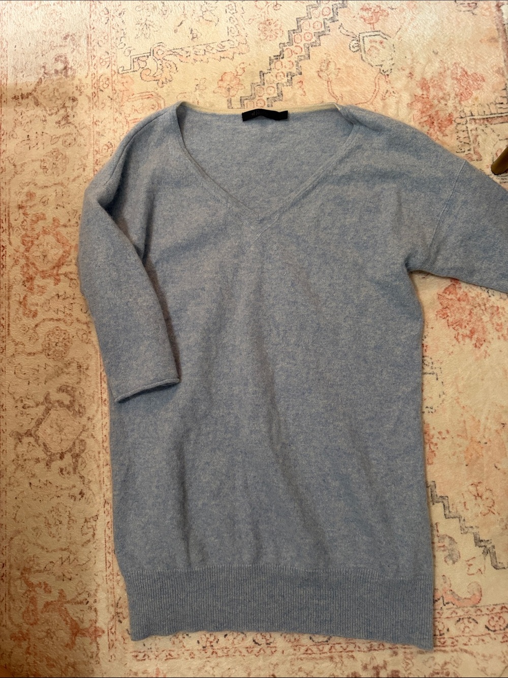Cashmere Light Blue V-Neck Knit Sweater Dress